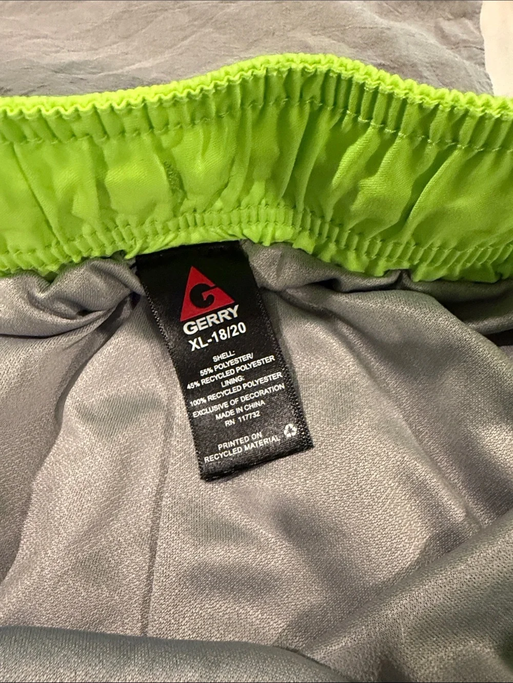 Men's Swim Trunks with Neon Yellow Waistband - Gray Camo